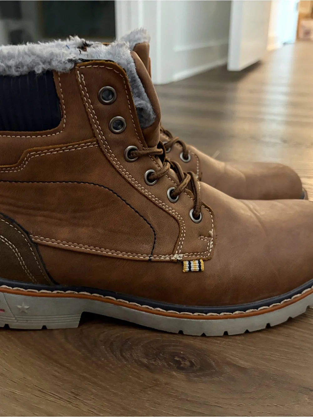 Like New Brown Faux-Fur Lined Work Boots